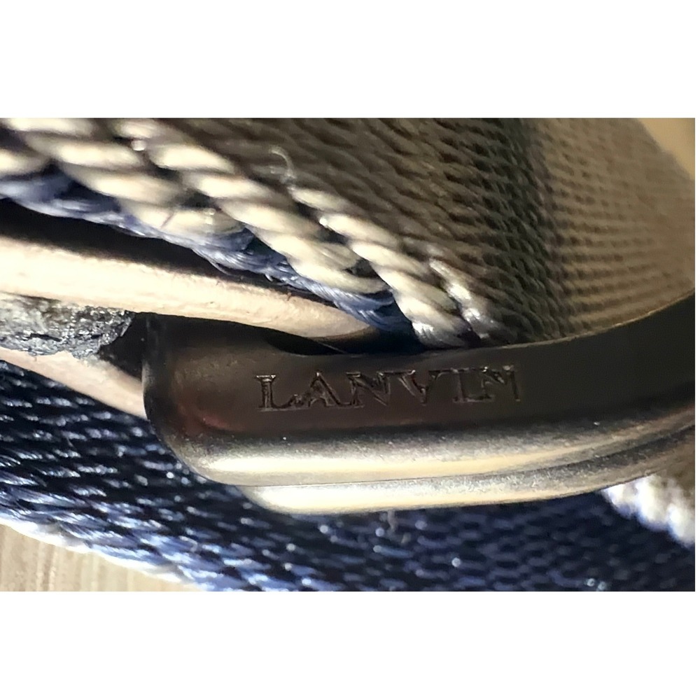 Lanvin Paris Mens D-Ring Web Belt Taupe Navy Blue Woven Designer Made in Italy - Picture 2 of 4